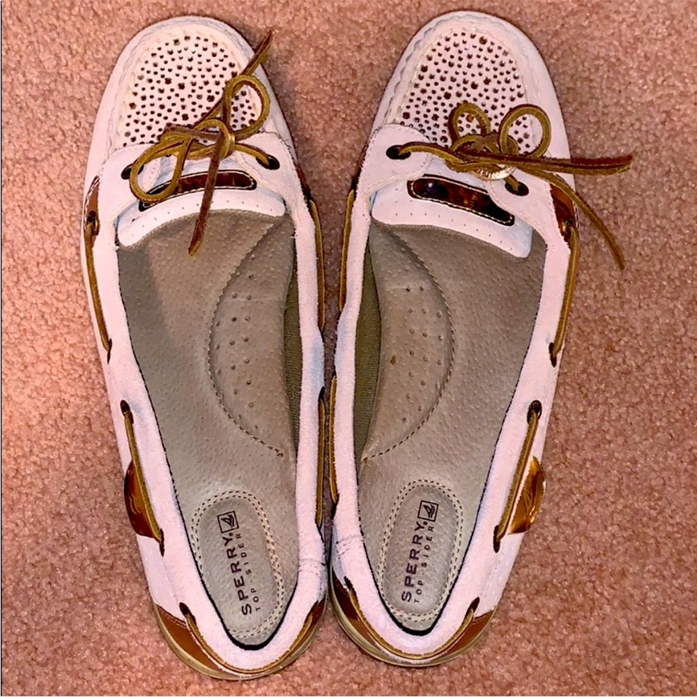 Sperry Boat Shoes Light Pink and Brown Leather Suede Pink Rhinestones